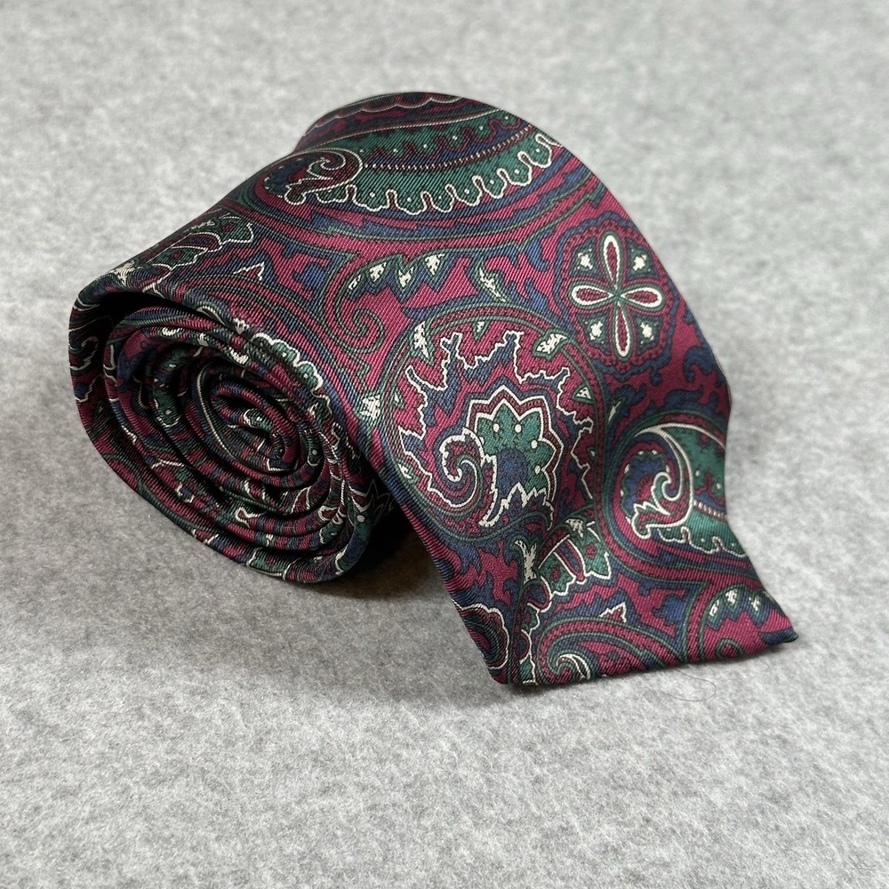 Vintage Bert Pulitzer USA Paisley Necktie‎ Burgundy Teal Wide Power Tie 58x3.5in